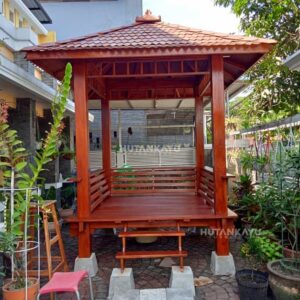 Gazebo Jati 2x2 Kayu Tiang Kotak