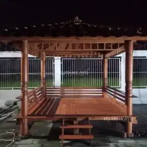 Gazebo Kayu Jati 3x3 Ukir Tiang Atap Genteng Tanah