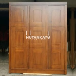 Lemari Pakaian Minimalis Jati 3 Pintu Tarik