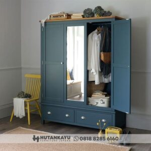 Lemari Pakaian 3 Pintu Retro Blue