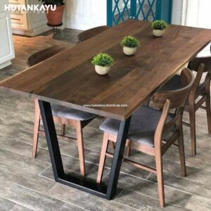 Meja Makan Jati Kaki Besi Kursi 4