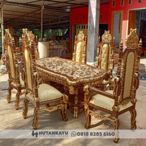 Meja Makan Ukir Mewah Jati 6 Kursi