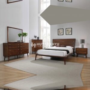 Set Kamar Tidur Minimalis Retro Natural Dark Brown