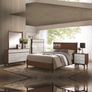 Set Kamar Tidur Minimalis Retro Dark Walnut