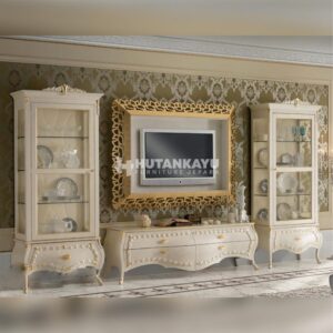 Backdrop TV Ukir Mewah Gold White