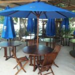 Meja Payung Taman Bulat Polyester Hutankayu Furniture Mebel Jati Jepara