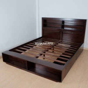 Tempat Tidur Dipan Laci 2 Rak Sandaran Kayu Jati Hutankayu Furniture Mebel Jati Jepara 01