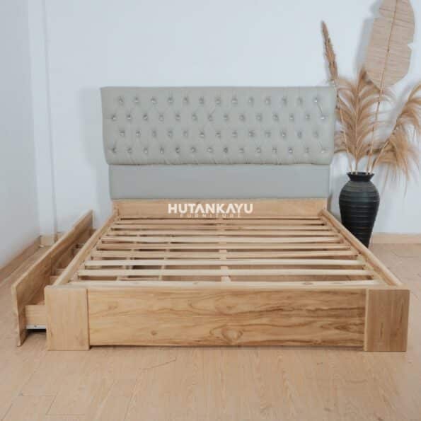 Tempat Tidur Dipan Vika Laci 2 Sandaran Jok Kayu Jati - Image 2