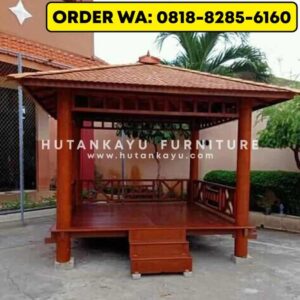 Gazebo Kayu Glugu 3×3 Meter Pagar Motif