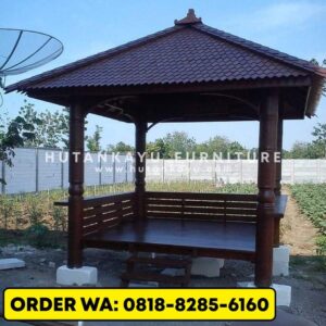 Gazebo Kayu Glugu 3×3 Meter Tiang Bubut