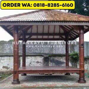 Gazebo Kayu Glugu Kelapa 3×3 Meter Tiang Bubut