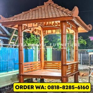 Gazebo Kayu Jati 2,2×2,2 Meter Tiang Bubut