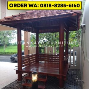 Gazebo Kayu Jati 2,2×2,2 Meter Tiang Bulat