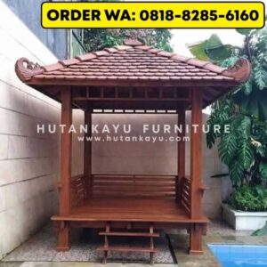 Gazebo Kayu Jati 2,5×2,5 Meter Tiang Kotak