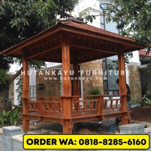 Gazebo Kayu Jati 2,5×2,5 Meter Tiang Kotak Motif
