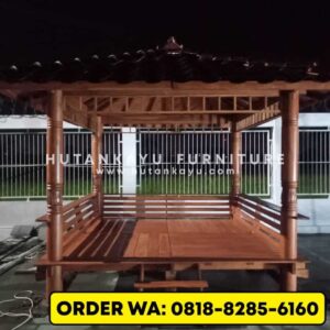 Gazebo Kayu Jati Tiang Bubut Ukir 3×3 Meter
