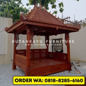 Gazebo Kayu Jati Ukur Tiang Bulat 2,5×3 Meter
