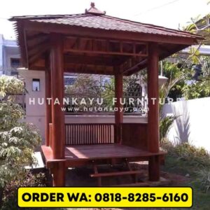 Gazebo Kayu Kelapa 2×2 Meter Pagar Garis