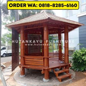Gazebo Kayu Kelapa Glugu 2,5×2,5 Meter Segienam