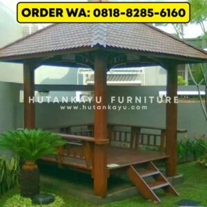 Gazebo Kayu Kelapa Glugu 2,5×2,5 Meter Tiang Segienam