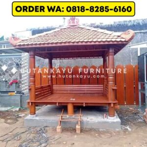 Gazebo Kayu Kelapa Glugu 2,5×3 Meter Tiang Bubut Atap Genteng Model Sirap