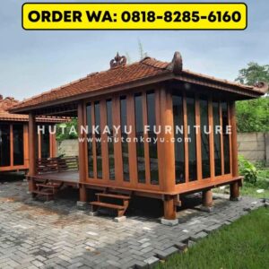 Gazebo Kayu Kelapa Glugu 2,5×5 Meter Model Setengah Tertutup