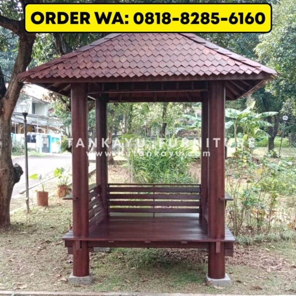 Gazebo Kayu Kelapa Glugu 2×2 Meter Atap Sirap Kayu Ulin