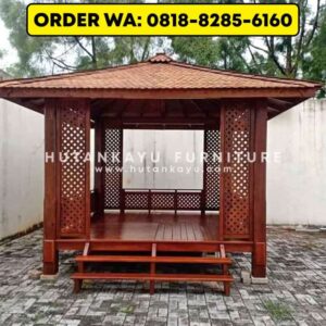 Gazebo Kayu Kelapa Glugu 3×3 Meter Pagar Motif