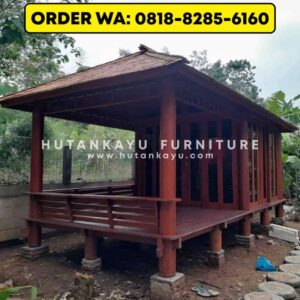 Gazebo Kayu Kelapa Glugu 3×6 Meter Model Setengah Tertutup
