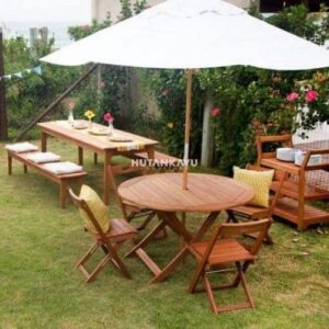 Meja Payung Taman Luxu Outdoor Lipat Cafe Jati