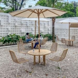 Meja Payung Taman Refine Outdoor Lipat Cafe Jati