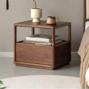Nakas Grandora Bedside Meja Samping Ranjang Kayu 1 Laci Nighstand