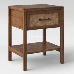Nakas Natura Bedside Meja Samping Ranjang Kayu dan Rotan 1 Laci Nighstand