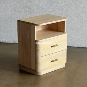 Nakas Sakura Bedside Meja Samping Ranjang Kayu dan Rotan 2 Laci Nighstand