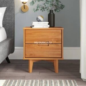 Nakas Skanda Bedside Meja Samping Ranjang Kayu 2 Laci Nighstand