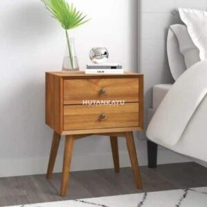 Nakas Wudi Bedside Meja Samping Ranjang Kayu 2 Laci Nighstand