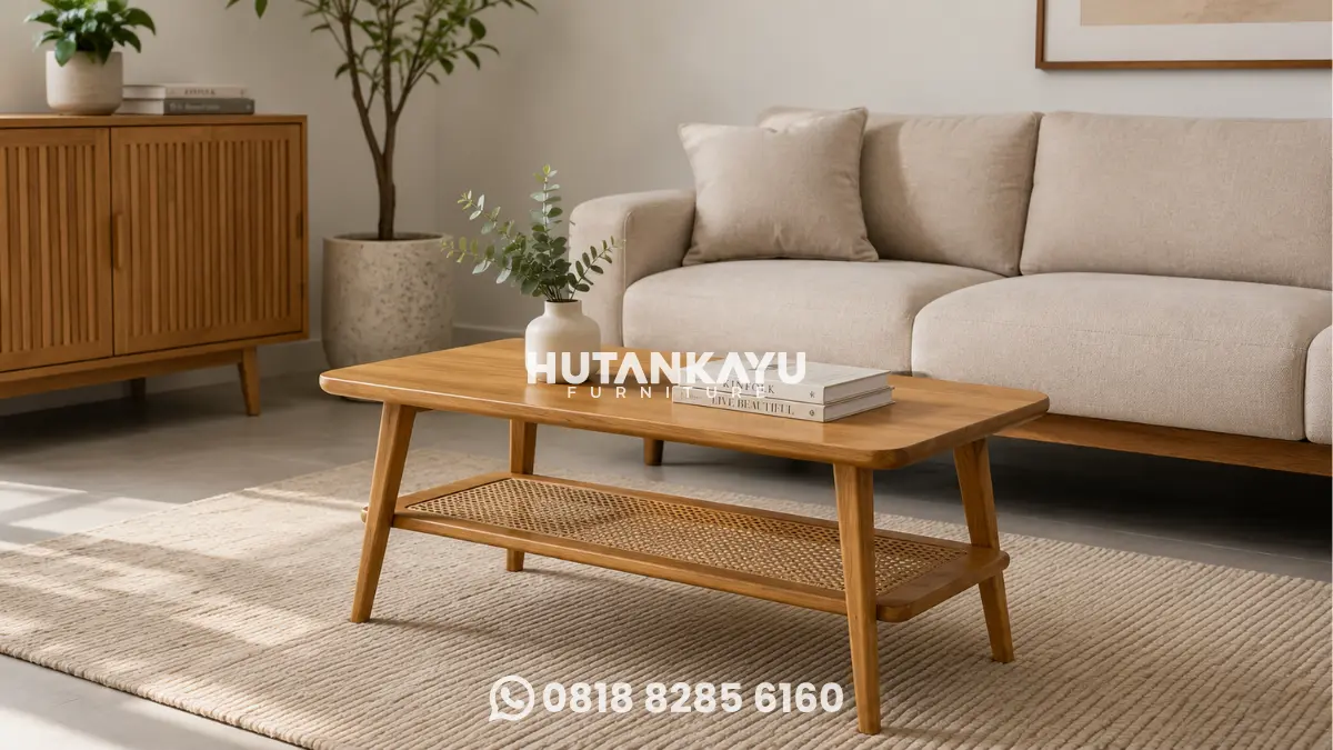 Coffee table kayu untuk ruang tamu minimalis modern