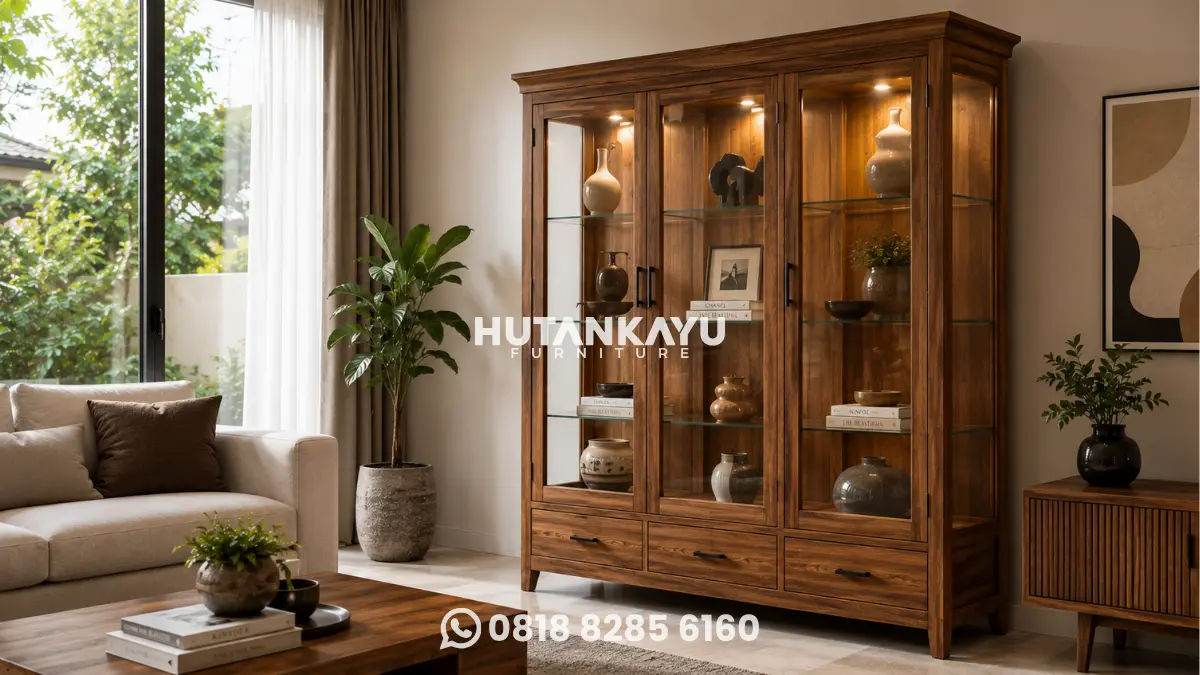 Etalase kayu jati minimalis