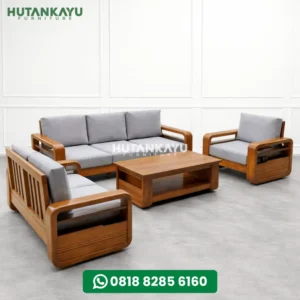 Kursi Tamu Jati Minimalis Modern Set 3-1-1 + Meja Sofa Ruang Tamu Kayu Jati Premium