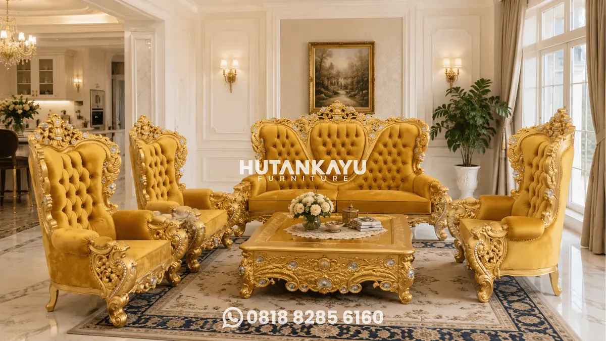 Kursi Tamu Set kayu jati premium di ruang tamu modern