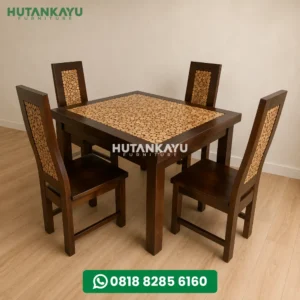 Meja Makan Kayu Jati 4 Kursi Motif Kayu Minimalis Jepara