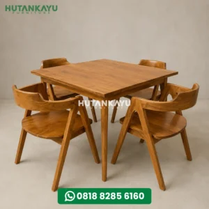 Meja Makan Kayu Jati Minimalis 4 Kursi Modern Jepara Premium