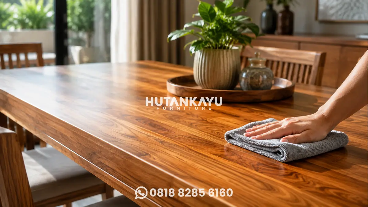 Membersihkan mebel kayu menggunakan kain microfiber