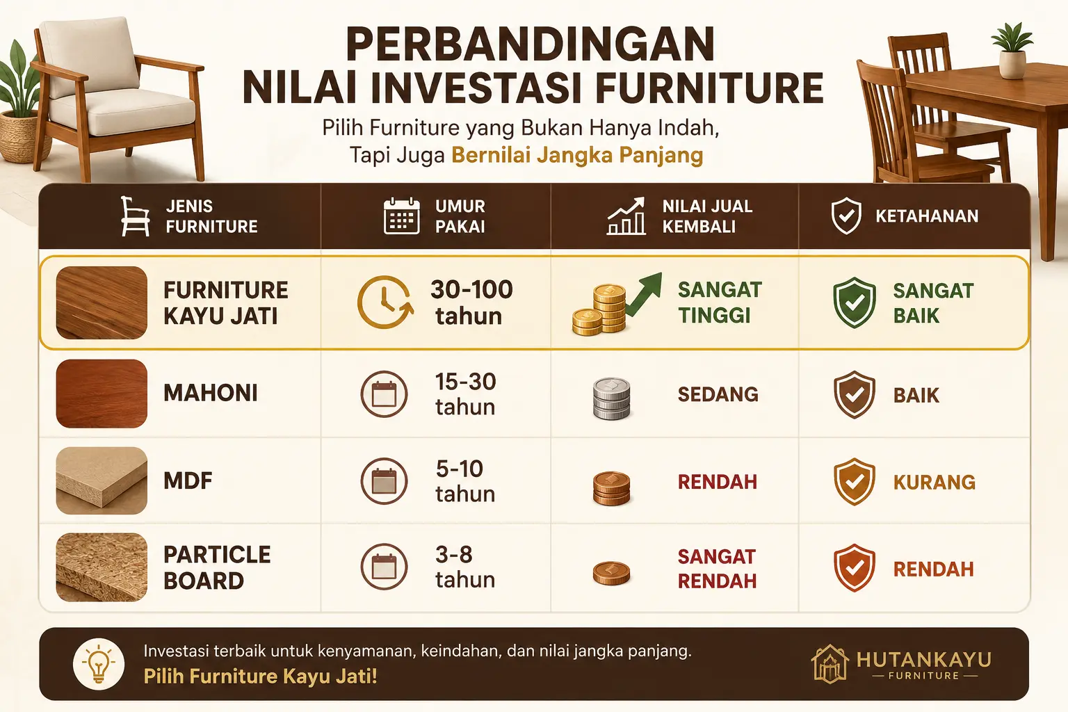 Perbandingan Furniture Kayu Jati dengan furniture MDF