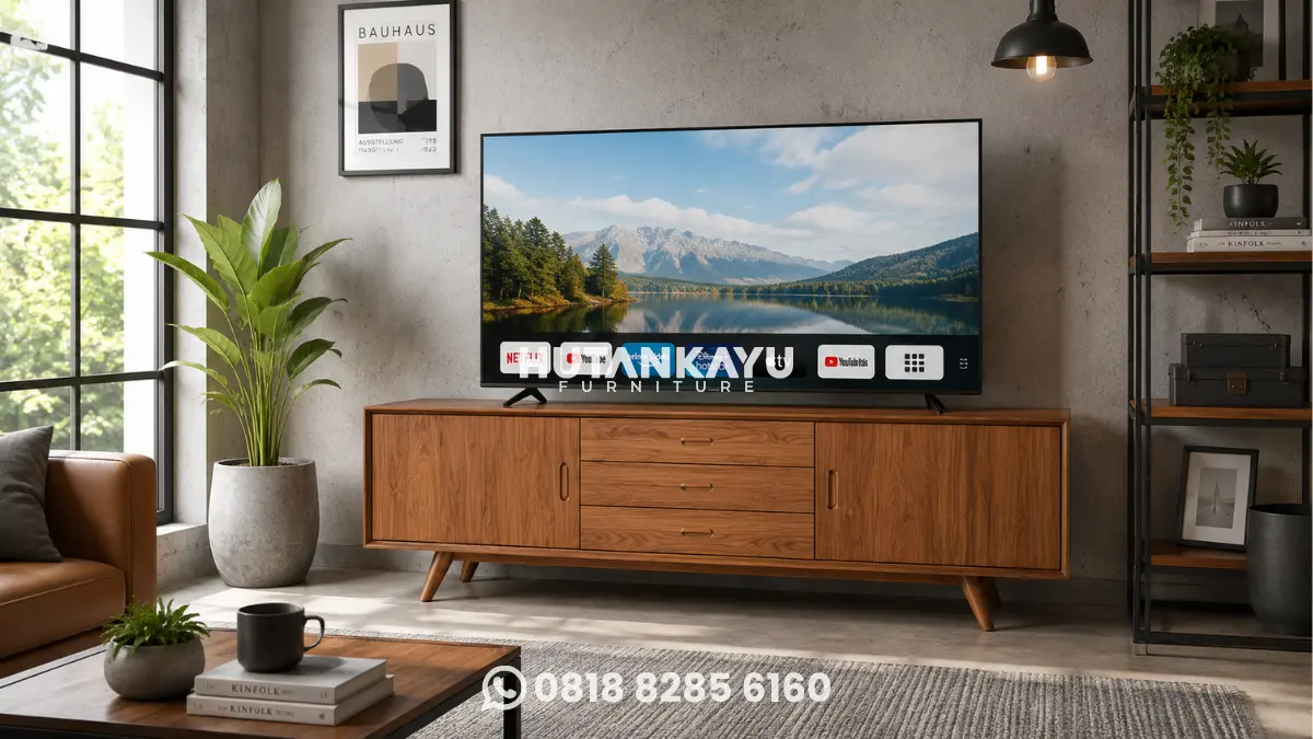 Rak TV Kayu Modern minimalis warna natural kayu jati