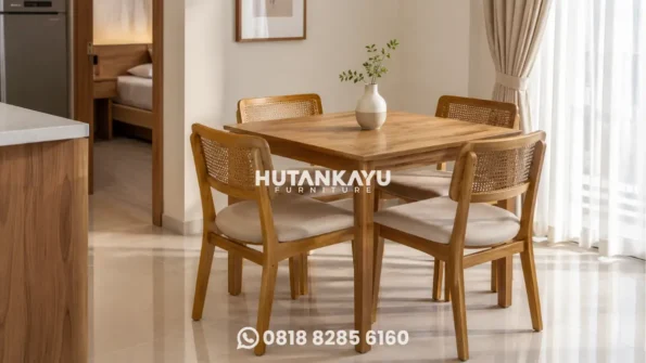 Set meja makan 4 kursi kayu jati minimalis untuk keluarga kecil