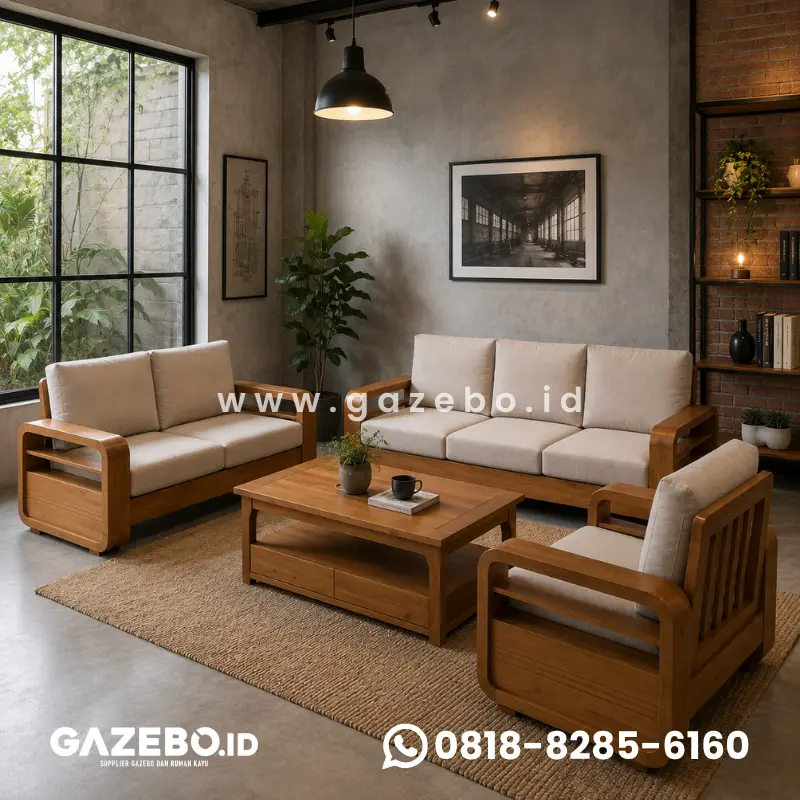 Sofa Kayu Minimalis untuk ruang tamu kecil bergaya modern