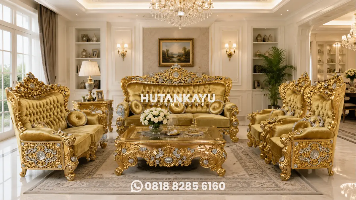 Sofa tamu kayu ukir Jepara mewah